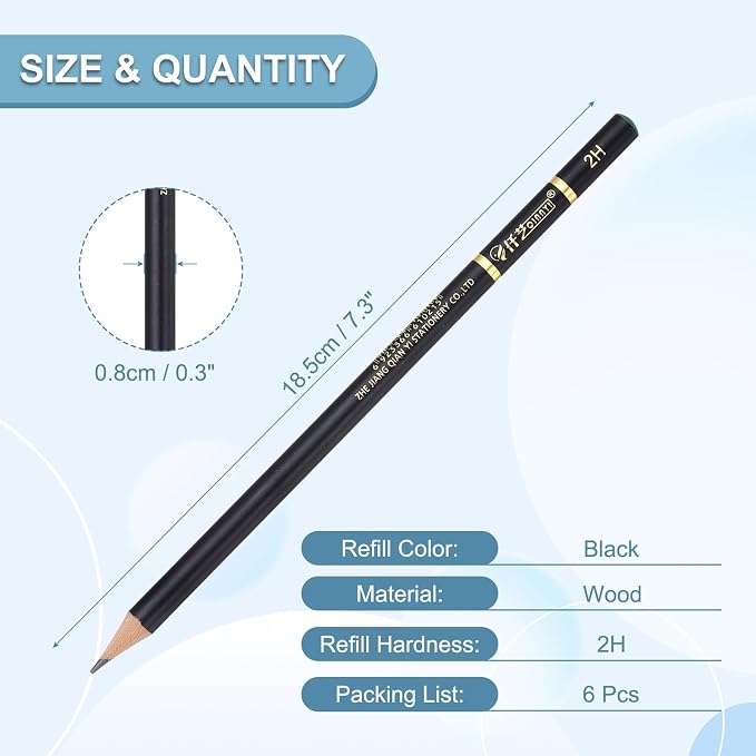PATIKIL 6Pcs Drawing Pencils for Sketching, 2H Refill Sketch Pencils for Drawing, Graphite Art Pencil Set Professional Resistant Lead for Painting Shading Artist Office Supplies