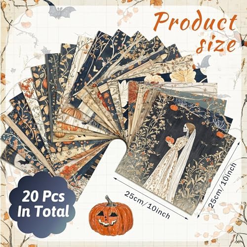 HunnmingRe 20 Pcs 10''x10'' Gothic Fall Halloween Quilting Fabric Squares
