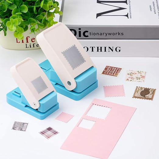 4 Pack Stamp Punch, 1", 1.5" Square Stamp Puncher, 1.5"X1.25" & 1X0.8inch Rectangular Postage Stamps Punches, Stamps Shaped Paper Punch, Craft Hole Punches for Paper Crafts DIY Scrapbooking