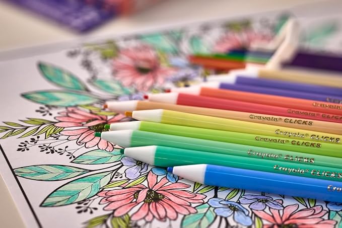 Crayola Clicks 2.0mm Mechanical Colored Pencil Set, 12 Pastel Colors, Cute School Supplies for Teachers, 24 Replacement Cores, Ages 6+
