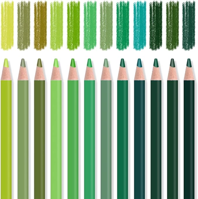 12Pcs Green Colored Pencils Set,Professional Drawing Pencils for Adults | Oil Based,No Duplicates,Pre-sharpened Wooden Sketch Pencil Art Supplies for Coloring Books
