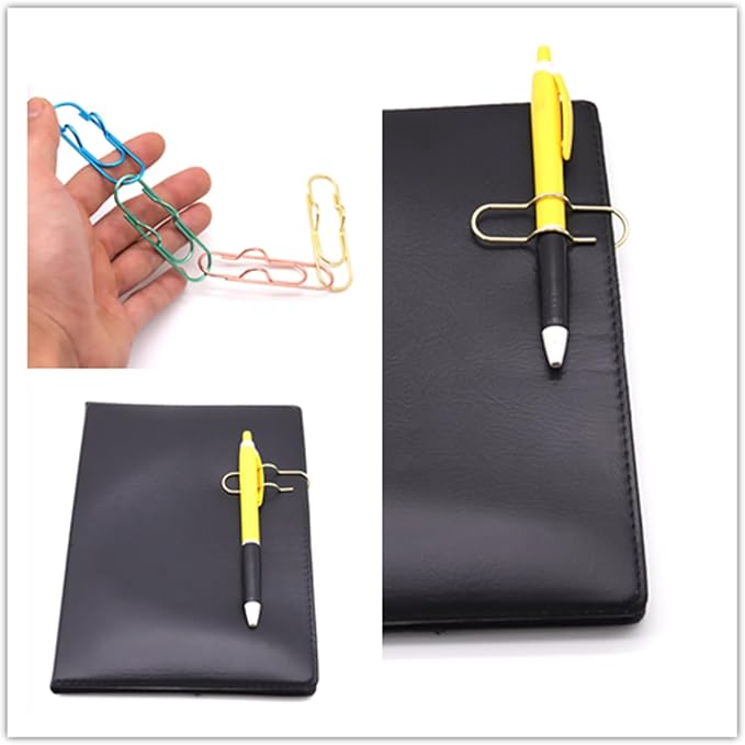 12-Pack Pen Holder Clips for Notebook, Journal and Planner | Paper Clip Pen Holder for Notebook, Holds Pens Under 0.5 Inch Thick, Office and School Supplies for Planners and Journals