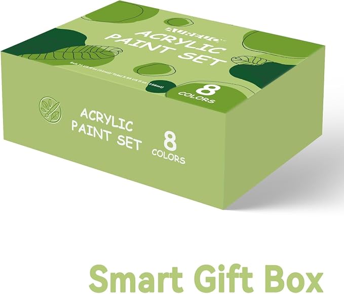 AUREUO Green Acrylic Paint Set - 8 Colors x 0.71 Fl Oz / 21ml Tubes