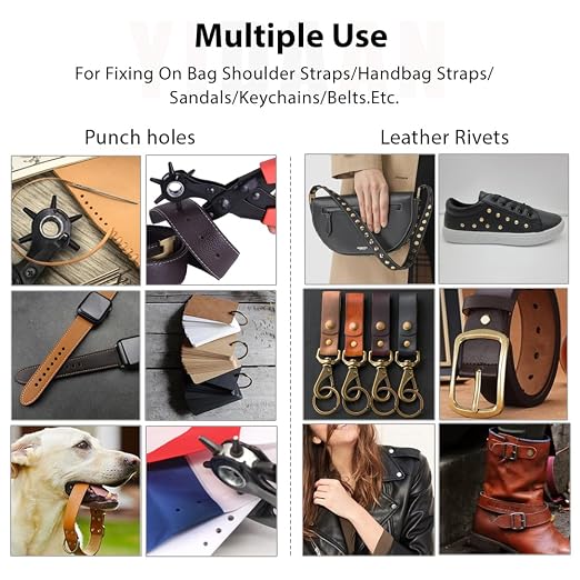 Belt Hole Puncher with 240 Sets of Leather Rivets - Updated Hole Sizes Puncher for Belt, Watch Band, Strap, Dog Collar, Saddle, Shoes, Fabric, DIY Home or Craft Project