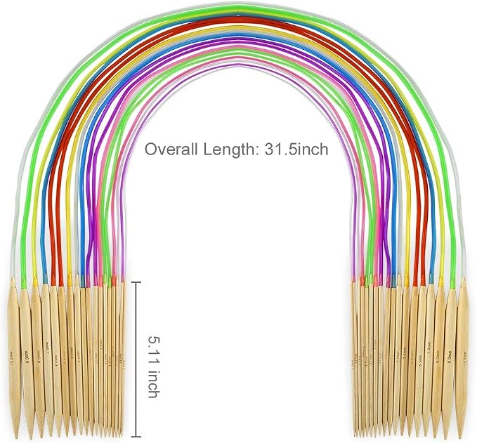 KOKNIT 18 Pairs Bamboo Circular Knitting Needles Set, Including 31" Long Lightweight Knitting Needles(2mm-10mm), 43pcs Knitting Tools and Elegant Storage Case