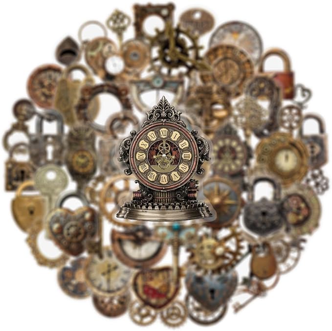 50PCS Vintage Steampunk Stickers, Waterproof PET Retro Old Gadgets Decals for Scrapbooking, Skateboard, Laptop, Phone Case, Luggage, Water Bottle - Aesthetic Decor for Teens, Adults, Boys, Girls