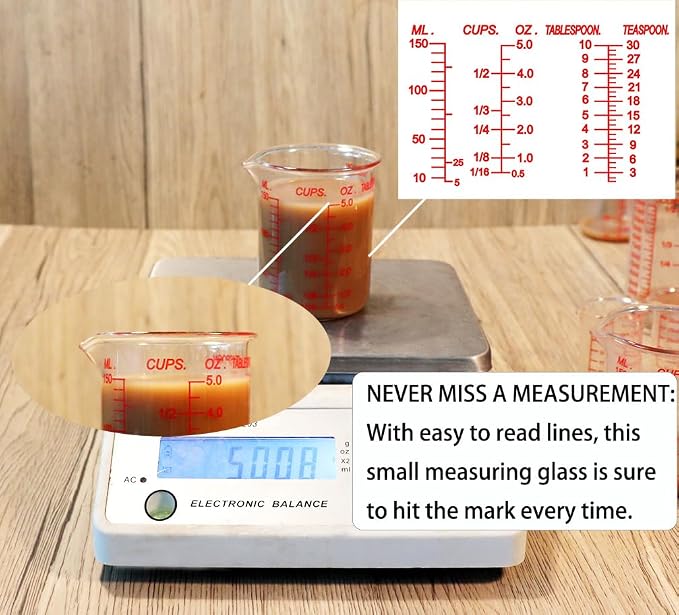 Ackers BORO3.3 Glass Measuring Cup, V-Shaped Spout, 150 mL / 5 oz, Single