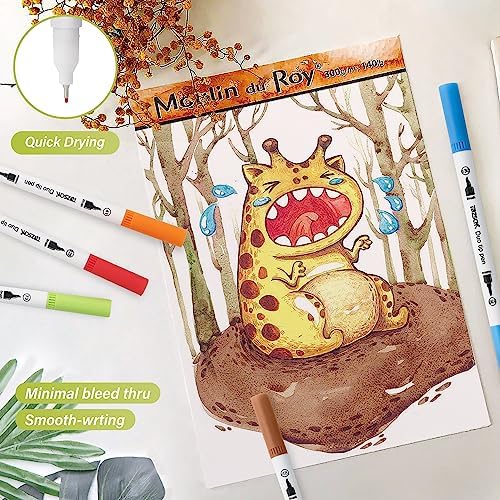 ZSCM 72 Colors Markers for Adult Coloring Books No Bleeding - Dual-Tip Art Markers, Fine & Brush Tip Coloring Pen for Adult Calligraphy, Drawing, Sketch Art & Creative Journaling