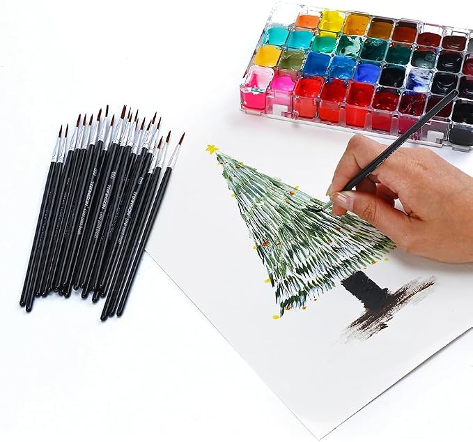 Transon 50pcs Detail Paint Brushes Set Size 000 for Model Painting Acrylic, Gouache, Oil, Tempera and Face Painting