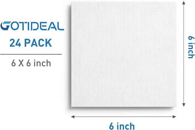 GOTIDEAL Canvases for Painting, 6x6 inch of 24 Pack, 100% Cotton | Professional Primed White Blank Flat Canvas Panels, Artist Canvas Boards for Acrylics Painting, Oil Watercolor Tempera