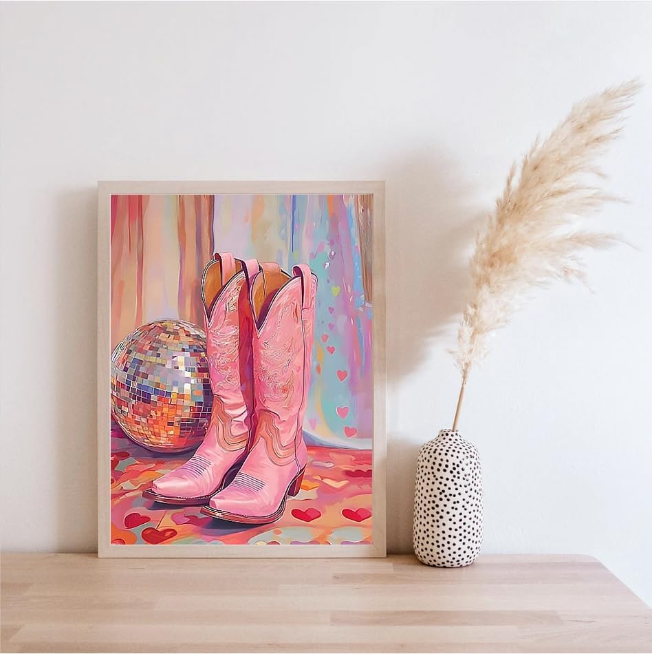Canrichshop Vintage Boots Paint by Number Kits,Retro Disco Ball Paint by Numbers Kit for Adults Beginner Without Frame,Easy DIY Acrylic Painting for Canvas for Decor 16x20inch