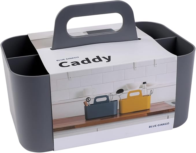 BLUE GINKGO Stackable Organizer Caddy, Rectangle, Dark Grey, Made in Korea