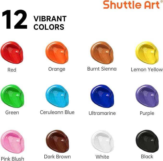 Shuttle Art Outdoor Acrylic Paint Set, 12 Colors Waterproof Paint, 8.45oz/250ml Large Bottles, Rich Pigmented Bulk Painting Supplies for Artists, Beginners on Rocks, Wood, Wall, Crafts, Garden Statues | Highly pigmented, non-toxic acrylic paints in bot...