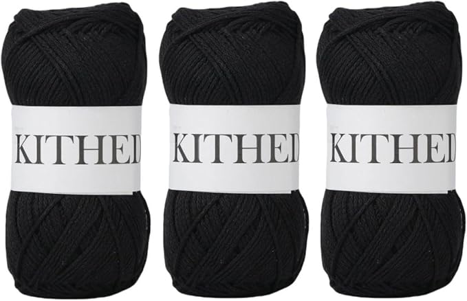 Cotton Yarn，10.5oz，526yard，3 Pack ，Soft Yarn for Crocheting and Knitting (74 Black)
