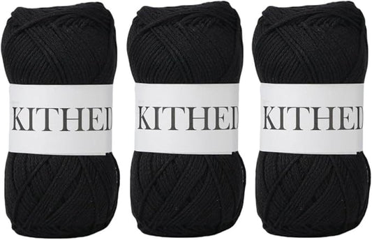Cotton Yarn，10.5oz，526yard，3 Pack ，Soft Yarn for Crocheting and Knitting (74 Black)