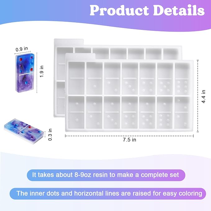 LET'S RESIN Resin Molds, Double 6 Domino Epoxy Mold Standard Size, Glossy Molds for Resin Casting, Silicone Molds for Epoxy Resin, UV Resina,Shiny & No Scratches & Durable