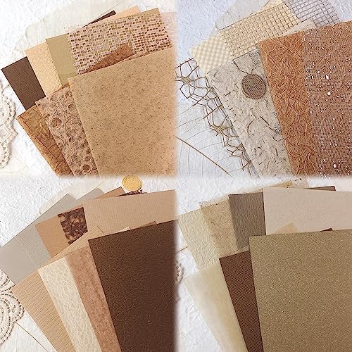 30 Pcs Handmade A5 Textured Scrapbook Paper and Mesh, Junk Journal Supplies