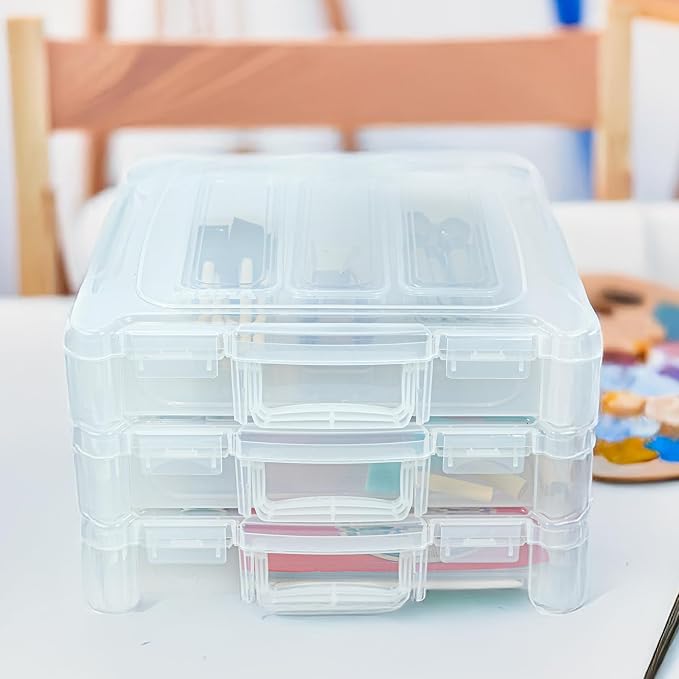 ArtBin 6913ZZ 12" x 12" Portable Art & Craft Organizer with Handle 3-Pack, [3] Plastic Storage Cases, Clear