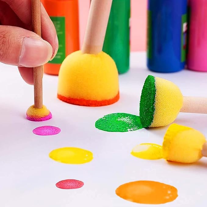 30 Pcs Round Sponges Brush Set, Round Sponge Brushes for Painting, Paint Sponges for Acrylic, Painting Tools for Kids Arts and Crafts (4 Sizes) (Pack of 3)