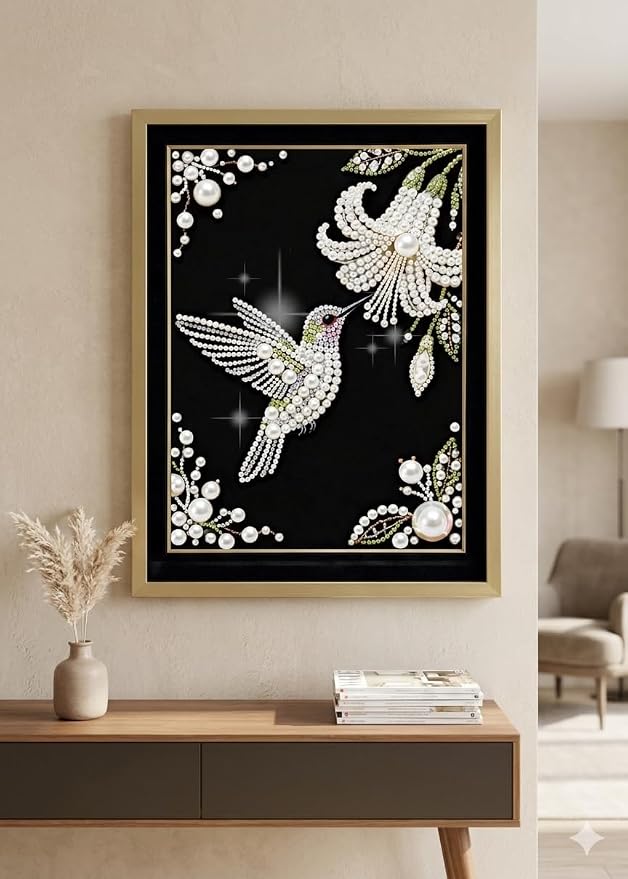 Morudeor Hummingbird Diamond Art Pearl Painting Kits for Adults,Special Shape Diamond Art Kits for Birds Flowers, DIY 3D Plastic Pearl Painting Kit for Home Decoration 12 × 16 inch