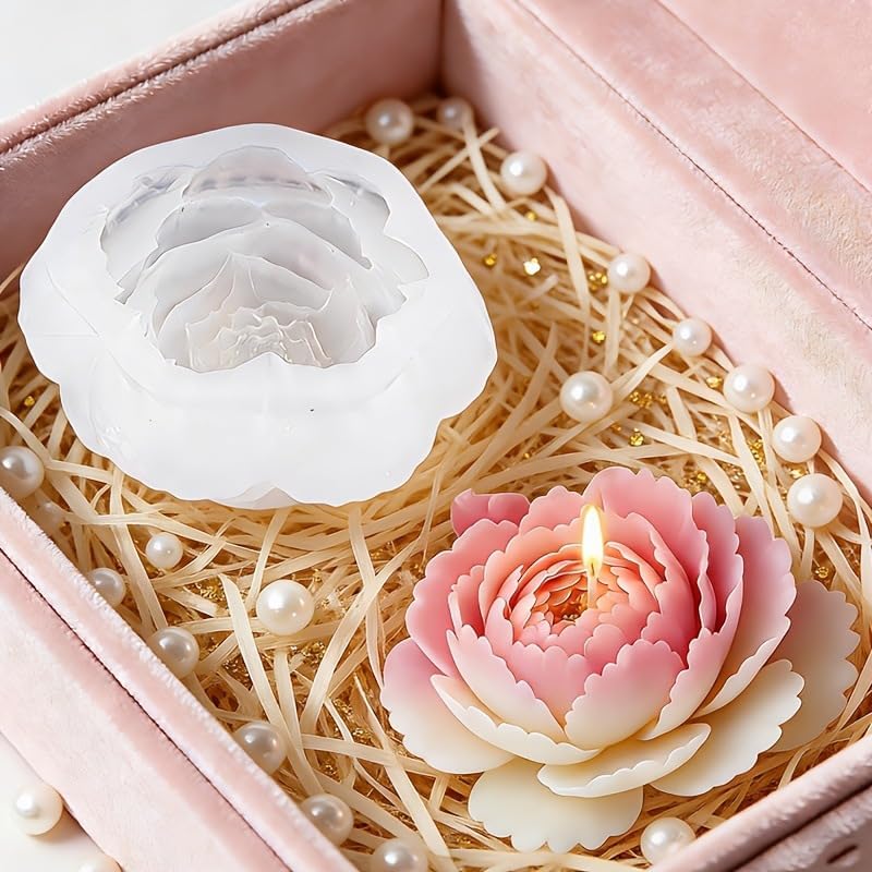 Konrisa Large Flower Epoxy Resin Molds for Candle Making, 3D Moutan Silicone Candle Molds Handmade Aromatherapy Candle Molds for Resin