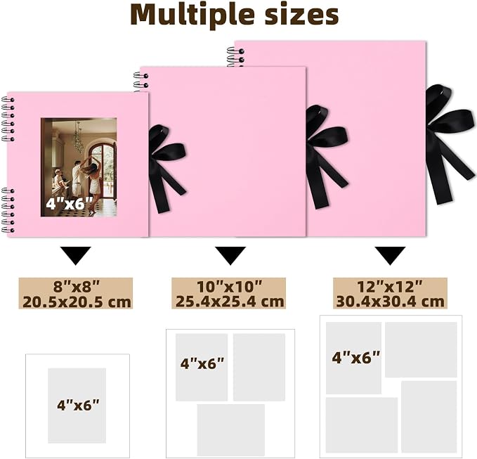 Scrapbook Photo Album DIY 8x8 Inch Thick Kraft 40 Pages Pink