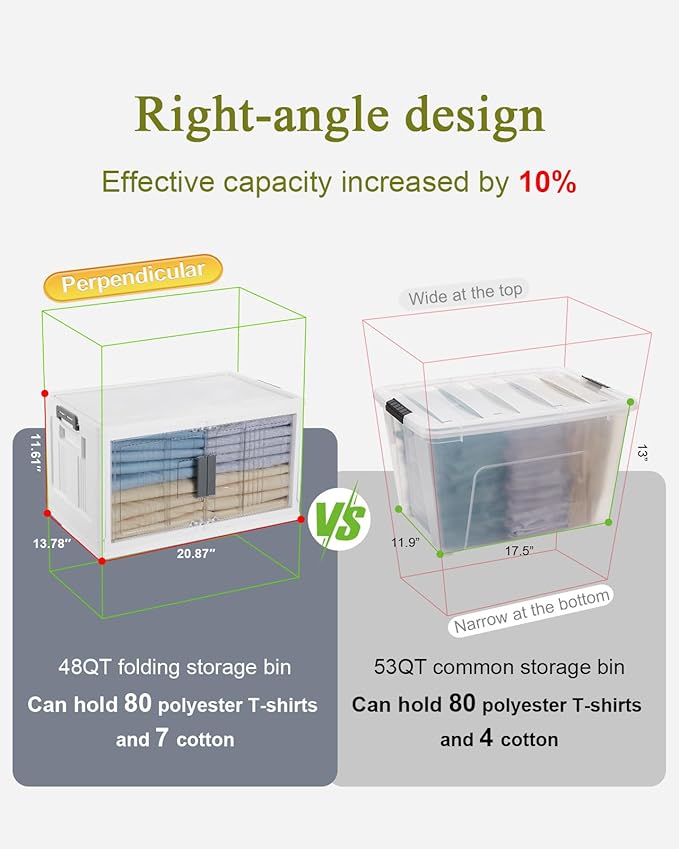 OlarHike 48QT Storage Bins with Lids for Home, Closet, Dorm, Room, 4 Pack | Multi-Lid, Lockable Cabinet, Doors & Wheels, Foldable & Collapsible, Stackable Organizers, Plastic Drawers & Box, School