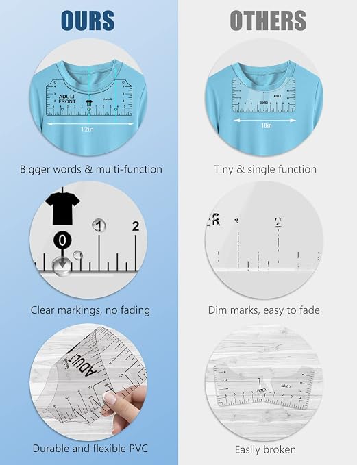 Vowlove T-Shirt Alignment Ruler for Shirt Measurement and Design Placement | Front and Back Placement Guide for Cricut, Heat Press, Iron-On Vinyl, Htv, Dtf and Sublimation Projects