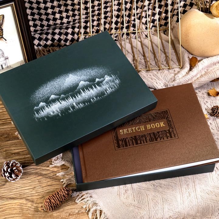 CAGIE Sketch Book for Drawing, 185 GSM Leather Sketchbook 12" x 9", Brown