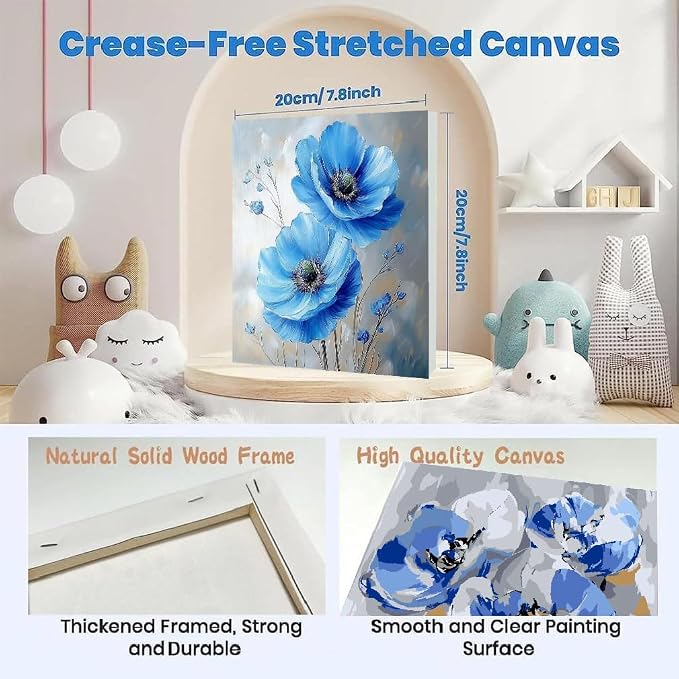 4 Pack Flowers Paint by Number for Adults Kids Framed, Easy Acrylic Adults Paint by Numbers Kits on Canvas with Paints and Brushes, Small Flowers Arts and Crafts Kits for Home Wall Decor (8 x 8 Inch)