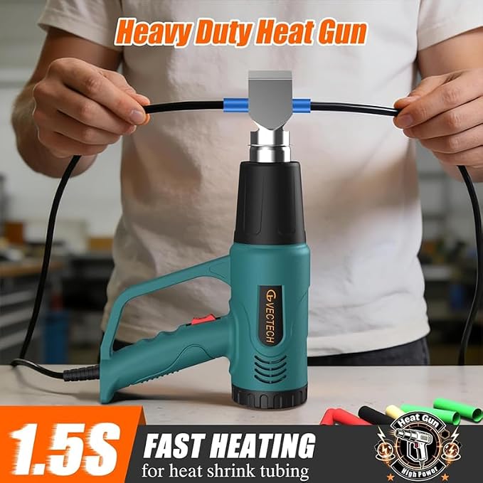 Heavy Duty Heat Gun Kit with Carrying Case, 10FT Long Power Cord, 4 Nozzles, Paint Scraper & Heat Shrink Tubing, Dual Temp Settings, Professional Hot Air Gun for Paint Removal, DIY, PVC