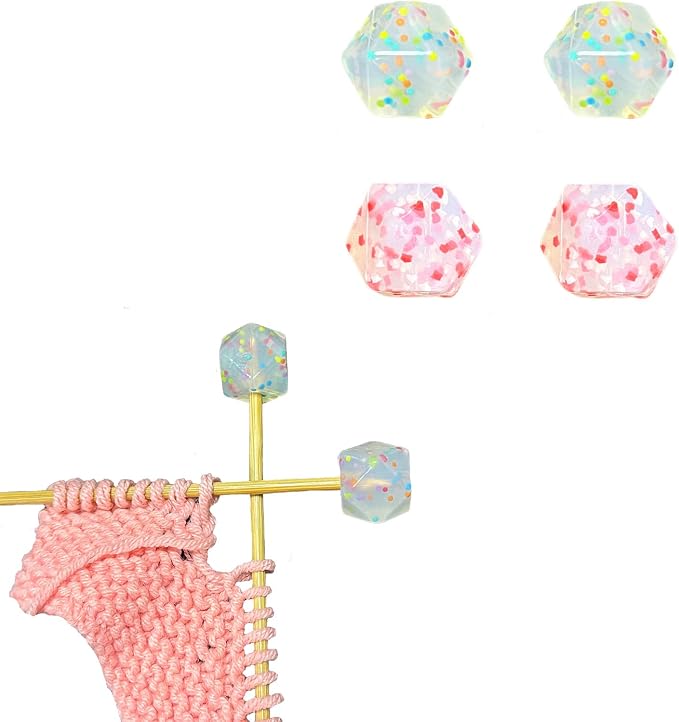 SPANSEE Hexagon Knitting Needle Holders - 4 Pcs, Size 3-13 (3.25mm-9mm), End Caps, Stitch Stoppers, Point Protectors