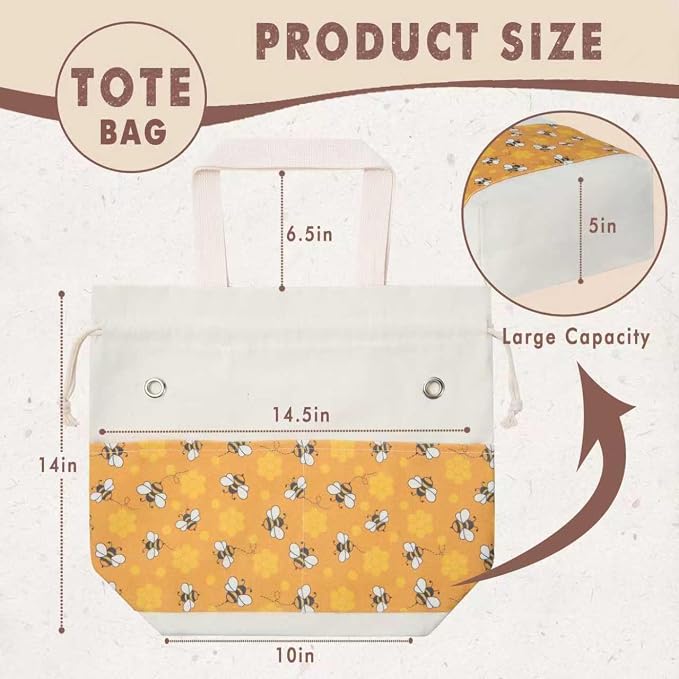 TOGETRUE Yarn Bag, Knitting Crochet Tote Bag, Yarn Storage Bags Organizer, Crochet bags for Crocheting Project, Store Skein Ball, Short Knitting Needle (Large, Bees)