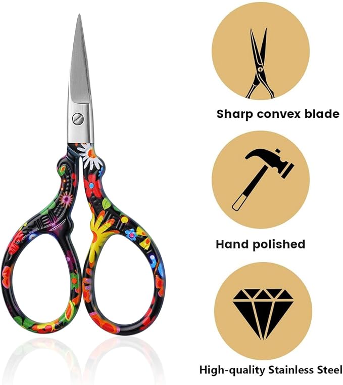 2PCS Sewing Embroidery Scissors, 3.6 Inches Sharp Stainless Steel Crochet Scissor Craft Scissors for Cross Stitch Supplies, Crochet Accessories, Paper Cutting,Threading & Needlework DIY(Black+Green)