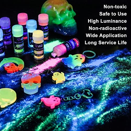 LET'S RESIN 12 Colors Glow in The Dark Pigment Powder for Resin - 20g/Jar | Epoxy Resin Luminous Pigments Long Lasting for Slime, Nails, Acrylic Paint, Halloween Decoration,Art,Crafts