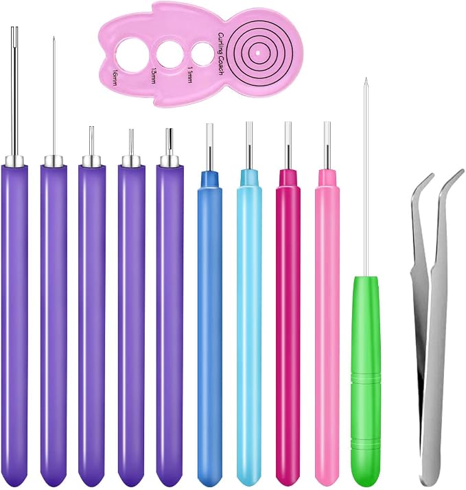 12 Pcs Paper Quilling Slotted Tool Paper Curling Tools Kit Quilling Needle Pen for Art Craft Different Size DIY Paper Cardmaking Project Rolling Multifunction Slotted Quilling Tool Set Handmade Tools