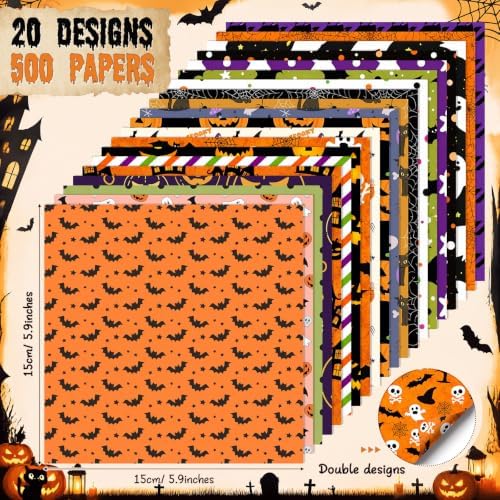 Harloon 500 Sheets Halloween Origami Paper, 20 Styles 6x6 Inch