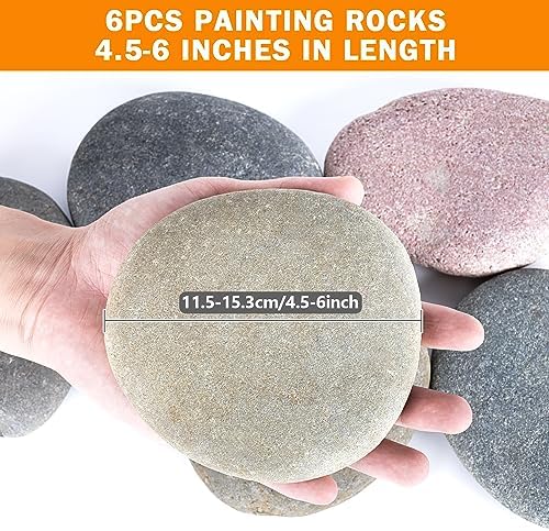 River Rocks for Painting 6 Pcs Extra Large 4.5"-6" Inch Flat Smooth Painting Stones Craft Rock to Paint for Kids Crafts Painting Bulk