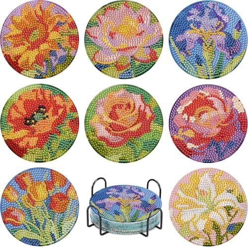 Leatrice 8 Pcs Diamond Art Coasters Small Diamond Painting Kits for Adults