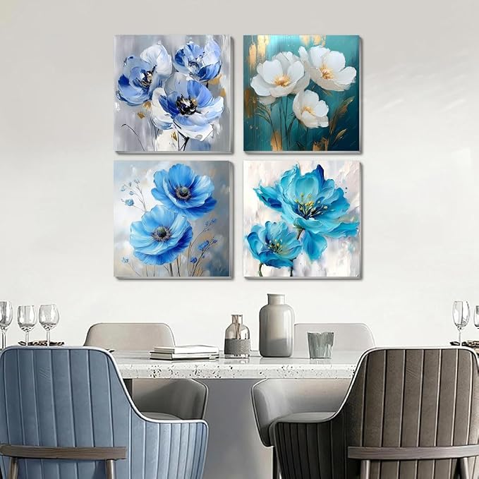 4 Pack Flowers Paint by Number for Adults Kids Framed, Easy Acrylic Adults Paint by Numbers Kits on Canvas with Paints and Brushes, Small Flowers Arts and Crafts Kits for Home Wall Decor (8 x 8 Inch)