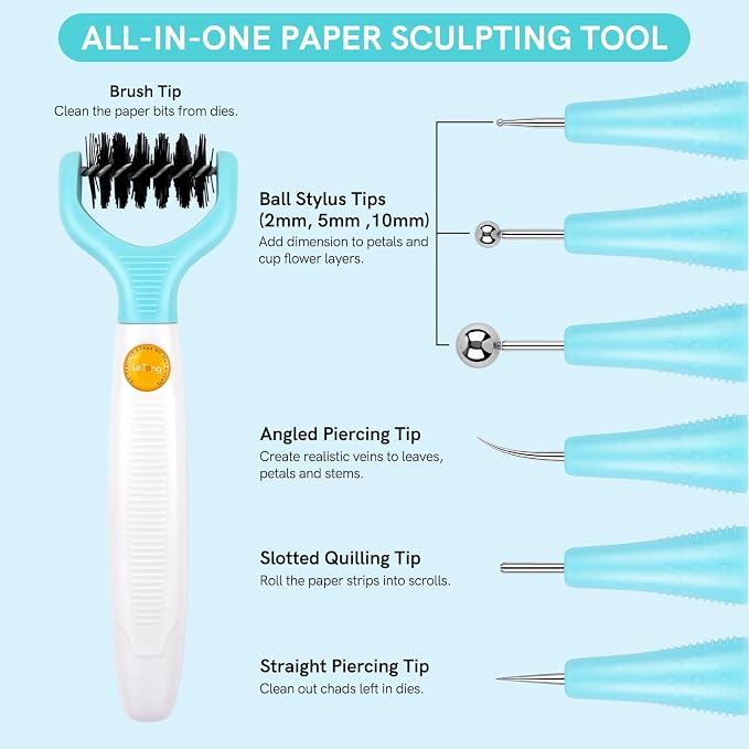 CYFUN DESIGN 2PCS Blue Die Brush Replacement for Paper Sculpting Tool Kit & Die Brush Scrapbooking Tool Arts Crafts Supplies