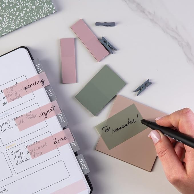 DiverseBee Transparent Sticky Notes Set with Quick Dry Pen (Pastel)