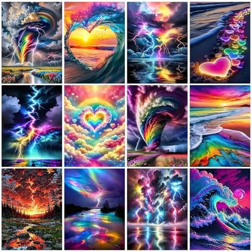 GREENCRUISE 12 Pack Diamond Painting Kits for Adults, 5D Diamond Art Kits for Beginners, DIY Full Drill Paint with Diamond, Home Wall Decor 12 x 16 Inch TYPE3