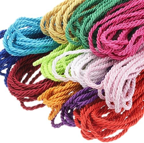 MECCANIXITY Twisted Cord Trim, 5 Yard 3mm 3-Ply Twine Braided Rope Shiny Thread String for Craft Gift Bag Curtain Christmas Decor, Forest Green - 5m