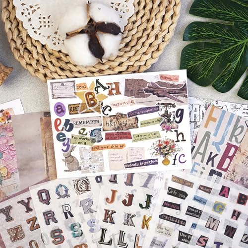 Doraking 38 Sheets Vintage Letter Washi Stickers and Scrapbook Papers for Journaling, Pre-Cut Aesthetic Washi Stickers Material Paper for Scrapbooking Junk Journal Supplies DIY Crafts Arts