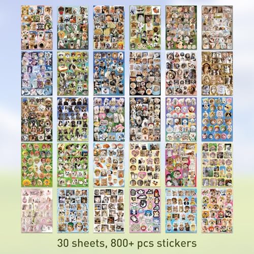 800 Pcs Cats & Dogs Meme Stickers 30 Sheets Cute Funny Sticker Book