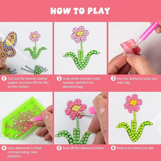 Labeol Diamond Art Kits for Kids Boys and Girls Ages 6-8-10-12 Easy to DIY Creative Diamond Art Sticker Craft by Numbers Kits for Kids and Adult Beginners (Various Animals)