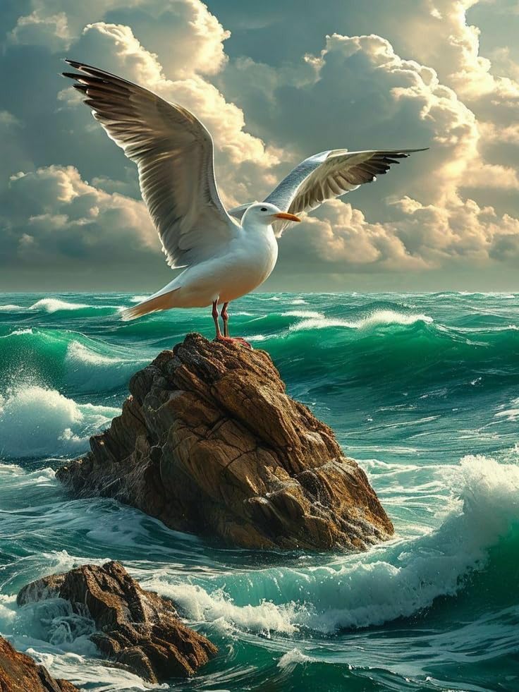KYOQFVN Seagull Diamond Painting Kits for Adults, 5D Sea Diamond Art Full Round Drill for Adults, DIY Paint with Diamonds Crafts for Home Wall Decoration 12×16Inch, Bird