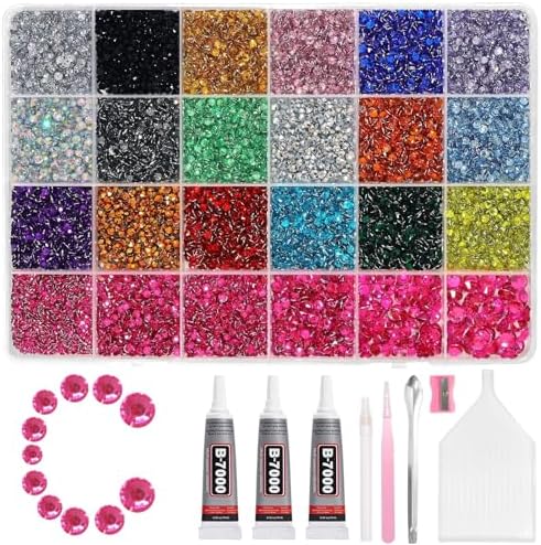 28000 Pcs Color Rhinestones Bedazzling Kit, Rose Red Resin Bedazzling Gems