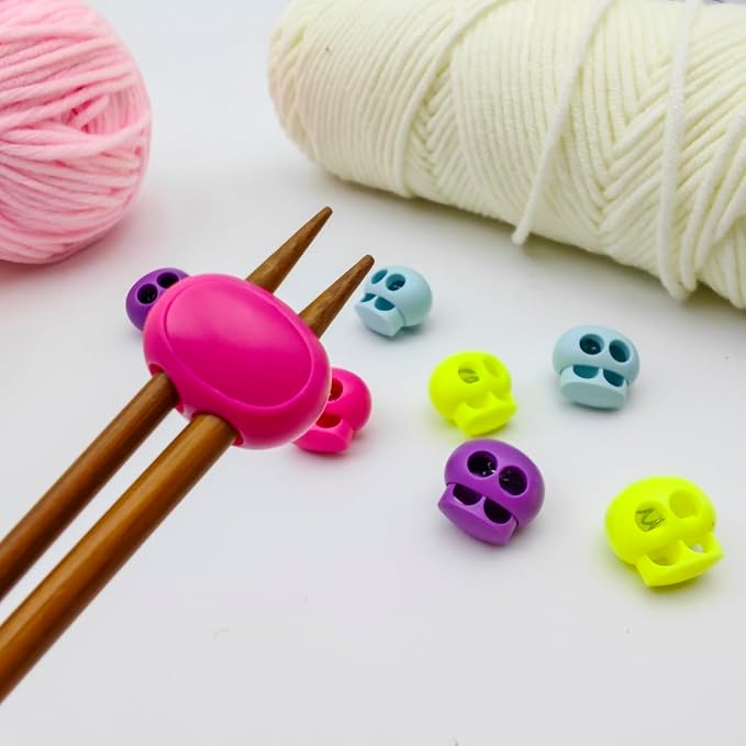 MAGNEECH 8 Pcs Colorful Knitting Needle Stoppers, Double Hole Needle Point Protectors, Huggers - Essential Knitting Accessories in Colorful Hues